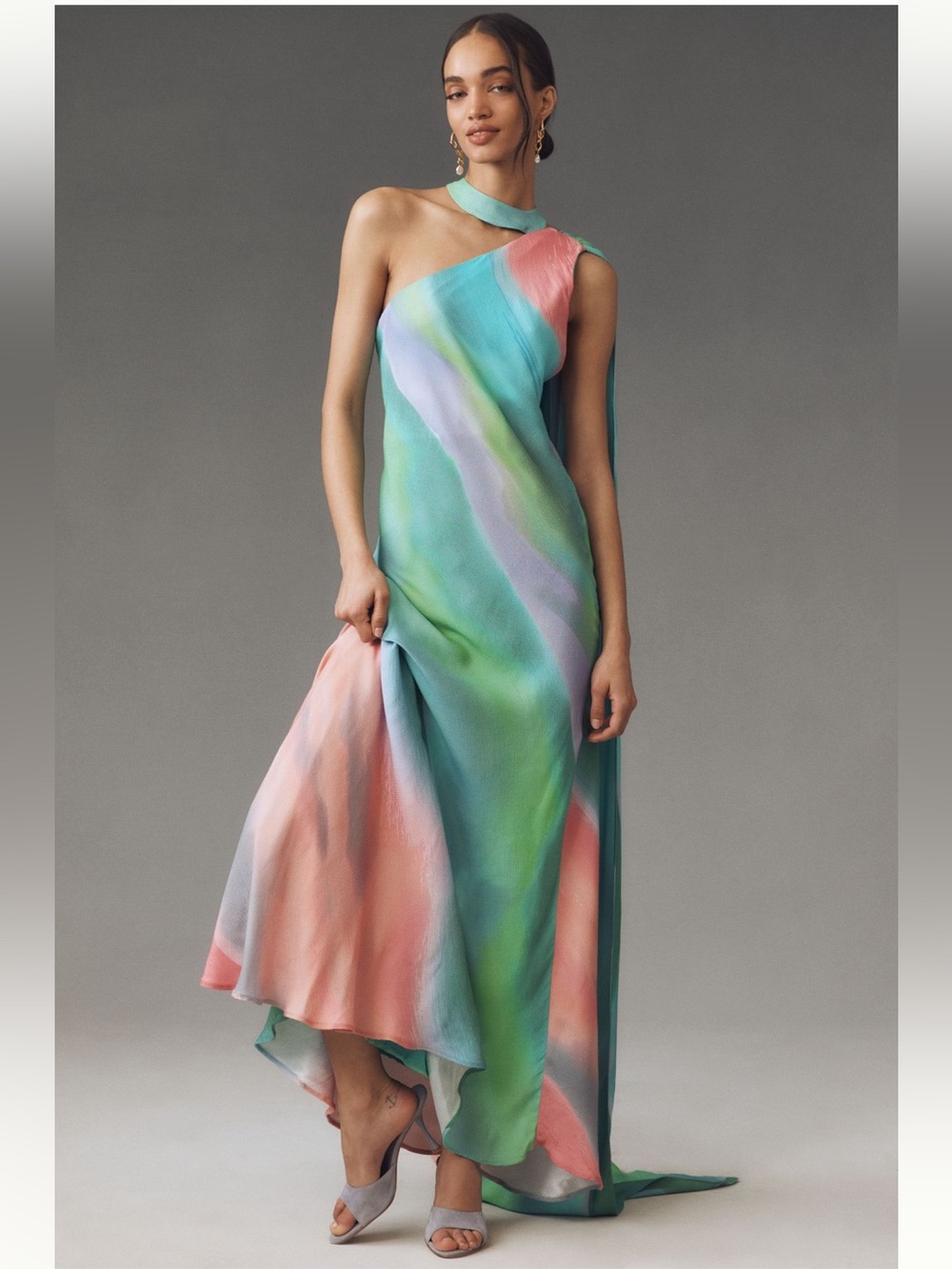 Sisters Eva Scarf Maxi Dress Size 8 In Serene Lilac Ethereal Watercolor Print